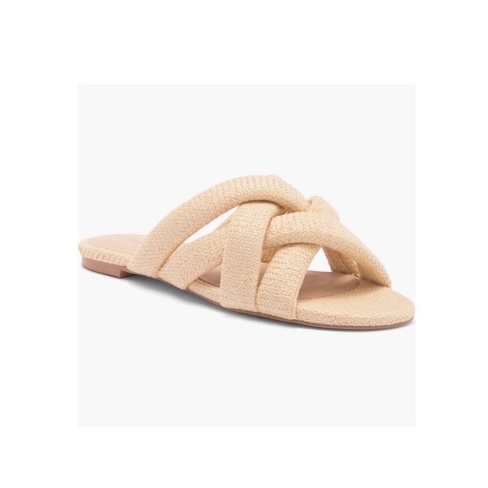 Stuart Weitzman Natural Crossover Herringbone Raffia Slide Sandal Size 9